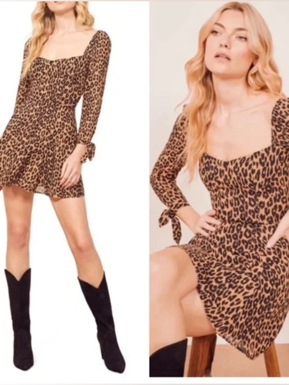 Reformation Beatrice Fit and Flare Leopard Cougar Print Mini Dress Size 10